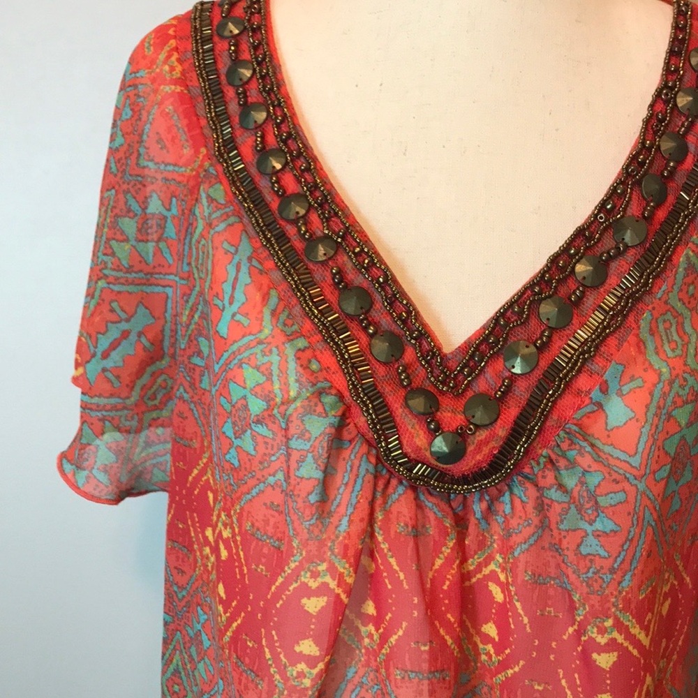 Lovely Aztec Print Flutter Sleeve Top
